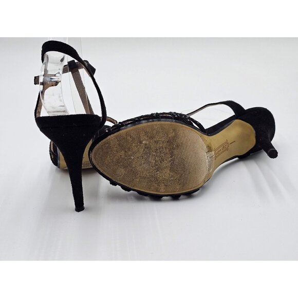 Black Rhinestone T-Strap Heels By Zigzosoho Sz 8.5 Prom Wedding Eveningwear - Picture 8 of 11